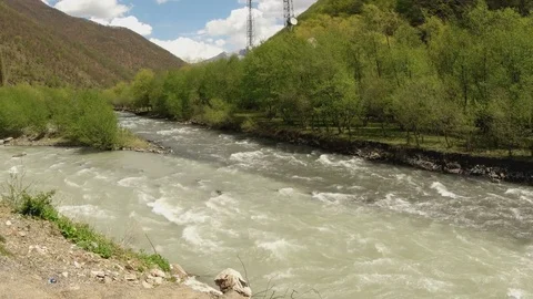 Pasanauri, confluence of two rivers - black and white Aragvi. Stock Footage 82568846
