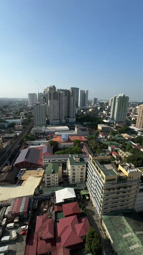 Pasay City Skyline High Angle Urban Landscape LRT 1 Tracks Manila 4K 60fps Stock-Footage 338185617