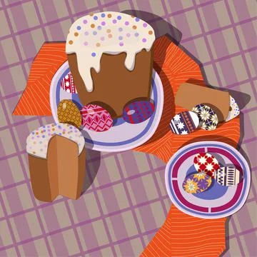 Pasca with painted eggs. Vector. Stock Illustration