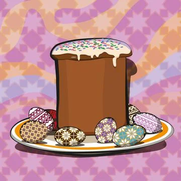 Pasca with painted eggs. Vector. Stock Illustration