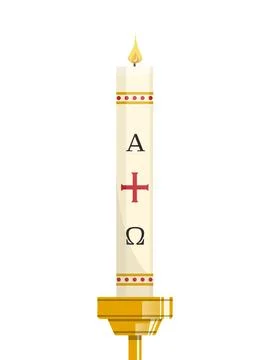 Paschal candle for Easter vigil of Holy Week above golden candlestick Stock Illustration