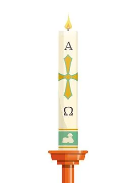Paschal candle for Easter vigil of Holy Week above wooden candlestick Stock Illustration