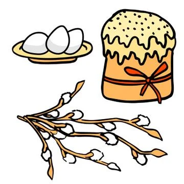 Paschal Easter cake and eggs on white isolated backdrop stock vector illustra Stock Illustration