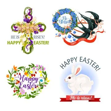 Paschal Easter holiday vector icons and symbols Stock Illustration