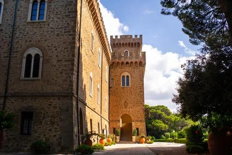 Paschini Castle is a medieval-style castle located in Castiglioncello in Tusc Stock Photos