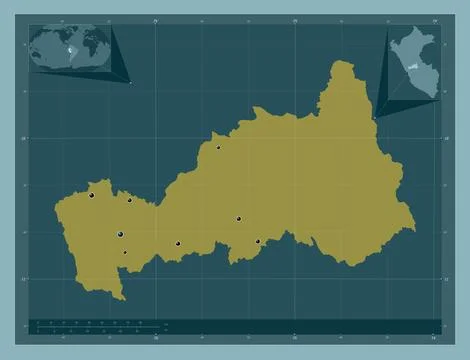 Pasco, Peru. Solid color shape. Locations of major cities of the region Illustrazione stock