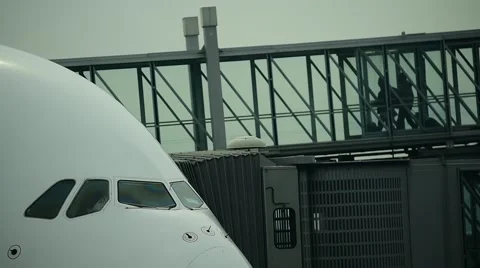 Pasengers boarding into an A 380 Airbus 스톡 동영상 64081053