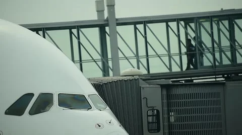 Pasengers boarding into an A 380 Airbus 動画素材 64081065