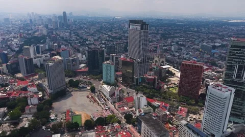 Paseo de la Reforma area in Mexico City, seen from a drone on a sunny day Stock Footage 315132129