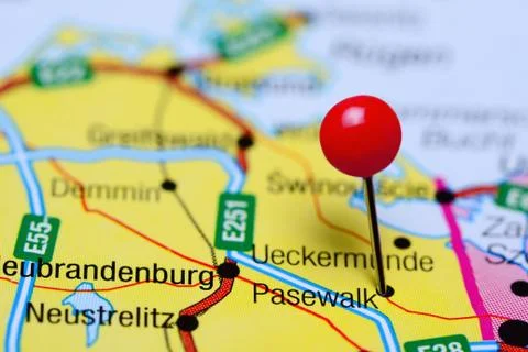 Pasewalk pinned on a map of Germany Stock Photos