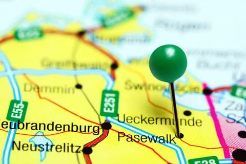 Pasewalk pinned on a map of Germany Foto stock