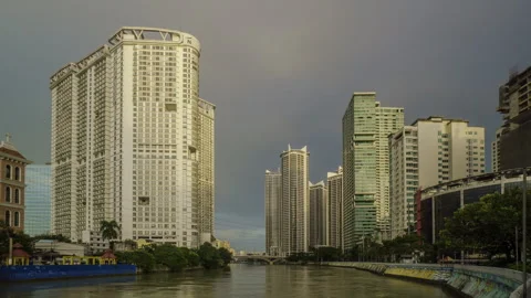 Pasig River Arterial Flow under Mandaluyong-Makati and Estrella-Pantaleon Bridge Stock-Footage 322509079