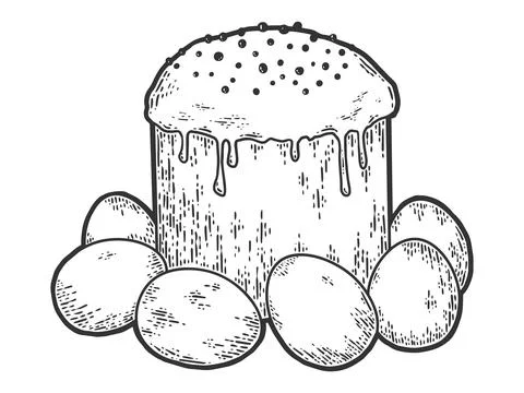 Paskha, kulich and Easter eggs. Sketch scratch board imitation. Stock Illustration