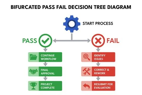 Pass Fail Decision Tree for Manufacturing Workflow Stock Illustration