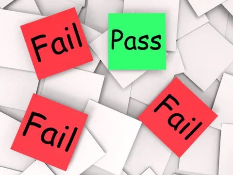 Pass fail post-it notes mean approved or unsuccessful Illustrazione stock