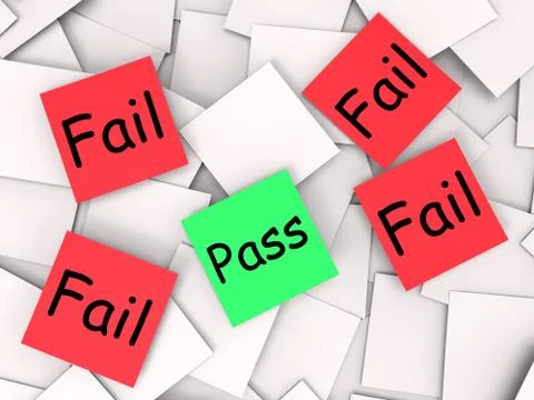 Pass fail post-it notes shows acceptable or unsatisfactory Stock Illustration