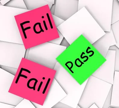 Pass fail post-it notes mean certified or unsatisfactory Stock Illustration