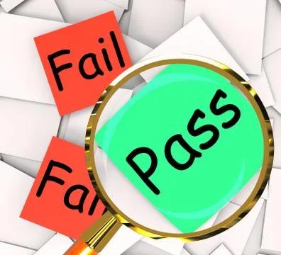 Pass fail post-it papers mean certified or unsatisfactory Stock Illustration