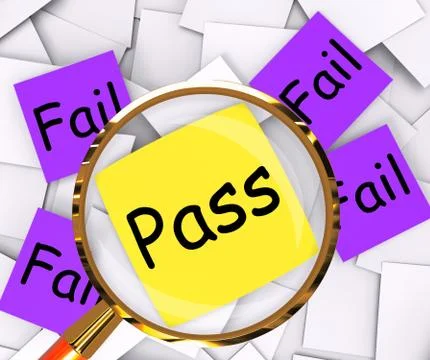 Pass fail post-it papers shows acceptable or unsatisfactory Stock Illustration