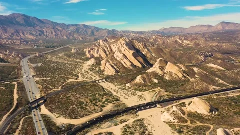 Pass Over of Mormon Rocks by Lytle Creek with Train Coming By Stockbeeldmateriaal 221725861