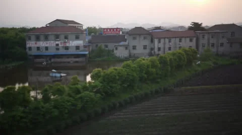 Pass through small china town by train Video stock 23818001