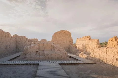 The pass way through the ancient walls of ruined city of Jiaohe, Silk road, C Stock Photos
