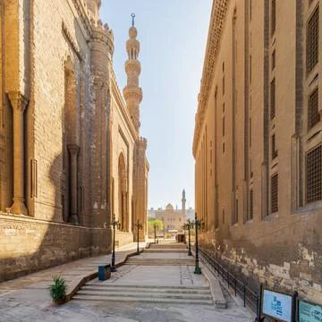 Passage between Al Rifai Mosque and Mamluk era Sultan Hassan Mosque, with Stock Photos