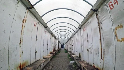 The passage between the stalls of metal Stock Footage 98466600