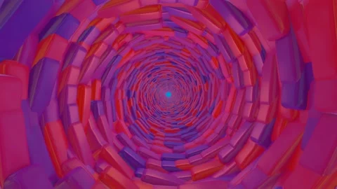 The passage of the camera through a round endless tunnel with rotating red-blue  Stock Footage 161185331