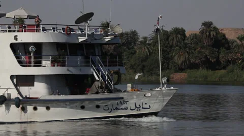 Passage of a cruise ship on the Nile river, Egypt Stock Footage 35046789