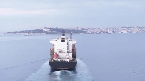 Passage of a large cargo ship through the Bosphorus 3 Stock Footage 252896575