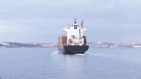 Passage of a large cargo ship through the Bosphorus 2 Stock Footage 252896576