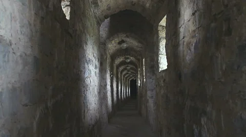 Passage in old old castle - Kamianets Podilskyi Stock Footage 53367288