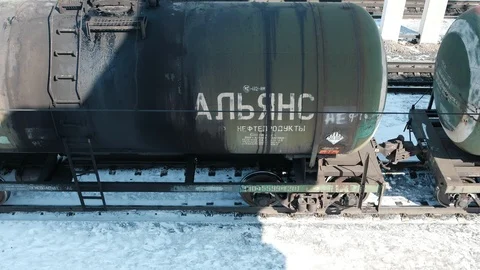 Passage of Russian freight train and view from railway bridge Stock Footage 94521912
