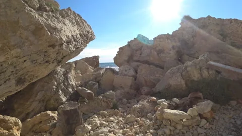 The passage to the sea through the rocks Stock Footage 99939641