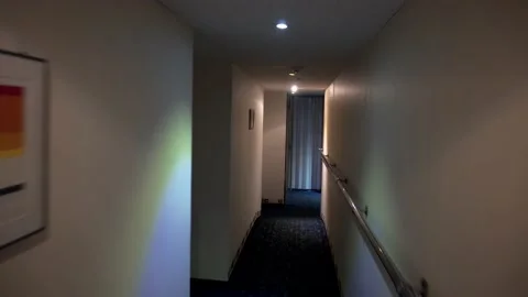 Passage through the empty corridor of the middle deck of the passenger ferry Stock Footage 130929544