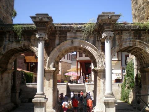 Passage through the Gate of the Roman Emperor Hadrian (Antalya) Stock Photos