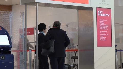 Passage Through Sky Priority Desk By Skyteam at Orly Paris Stock Footage 239364618