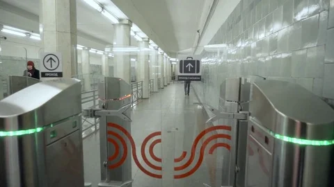 Passage through the turnstile in the metro from the first person. Stock Footage 82535759
