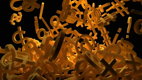 Passage using signs, hashtag, exclamation mark, question mark, monkey, percent, Stock Footage 121703170