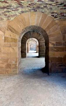 A passageway with round arches Foto stock