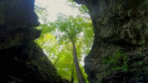 Passageways of andesite rock formations between the steep gorges leading to and Stock Footage 141954284