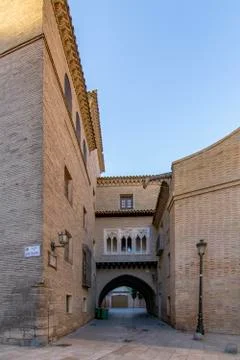 Passageways between the Cathedral and the Episcopal Palace in Zaragoza Stock Photos