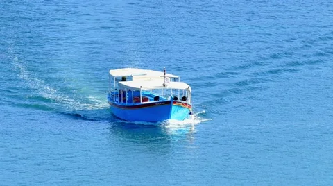 Passanger motor boat ship salling water 4k video. Blue sea, ocean, lake, river Stock Footage 66622270