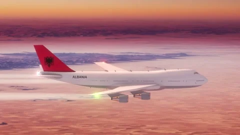 Passanger Plane Flying over Desert with Country Flag Albania Video stock 286333369