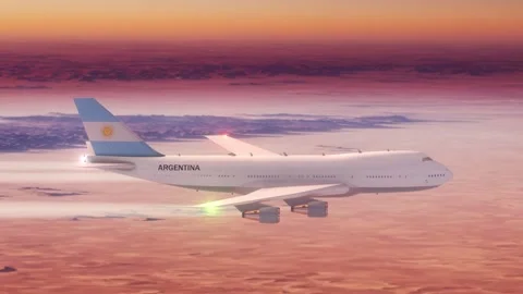 Passanger Plane Flying over Desert with Country Flag Argentina Stock Footage 286333378