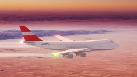 Passanger Plane Flying over Desert with Country Flag Austria Stock Footage 286333389