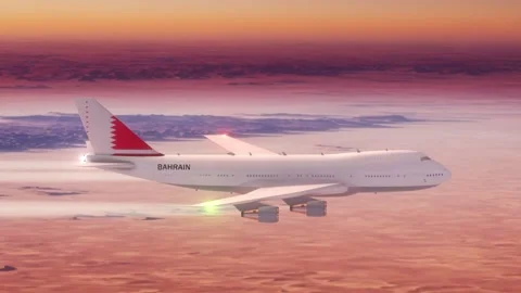 Passanger Plane Flying over Desert with Country Flag Bahrain Stock Footage 286333399