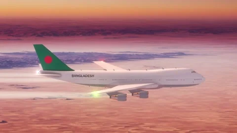 Passanger Plane Flying over Desert with Country Flag Bangladesh Stock Footage 286333405