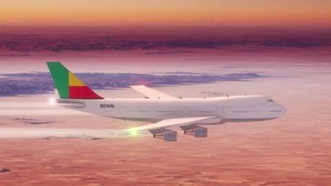 Passanger Plane Flying over Desert with Country Flag Benin Stock Footage 286333410